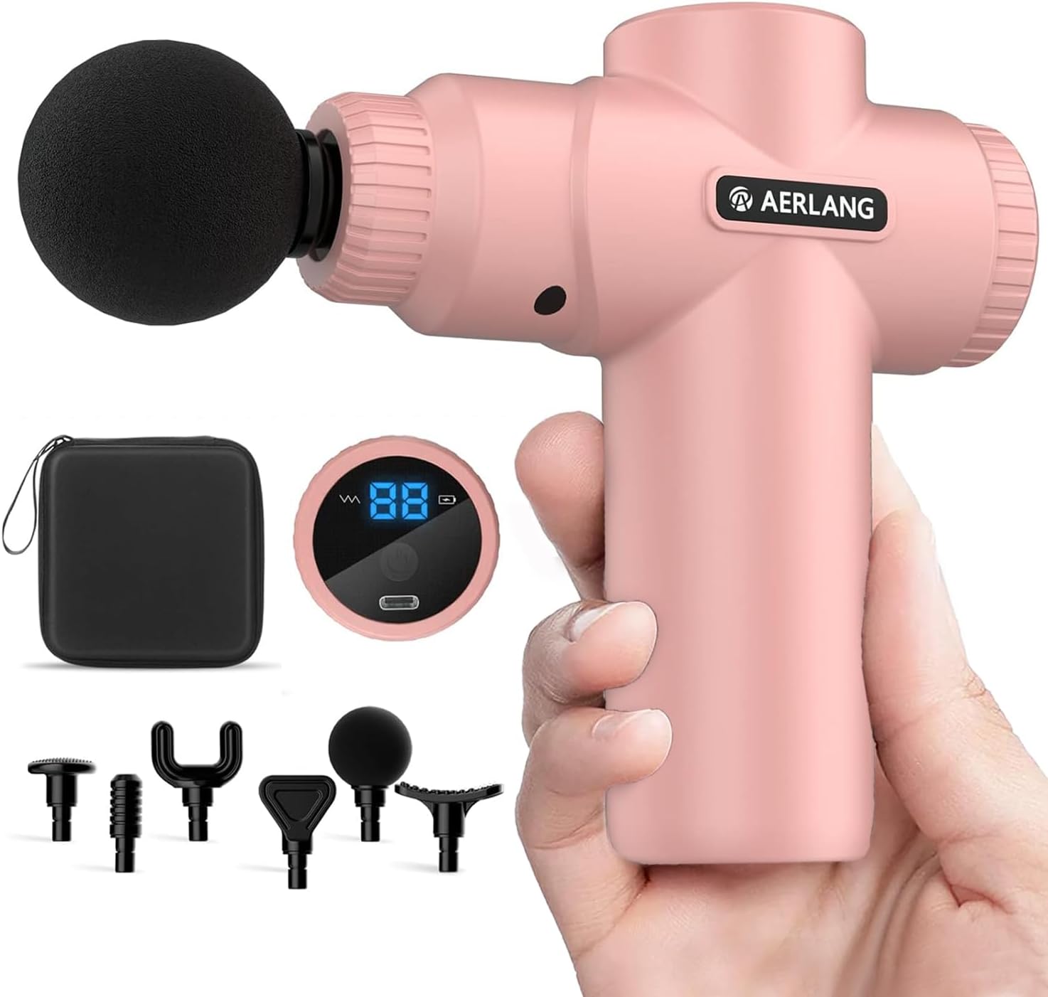 AERLANG mini massage gun pink front view deep tissue massager