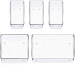 Onomie acrylic drawer organizer front view of the 5-piece storage bin set.
