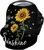 LBCASA Sunflowers baby car seat cover front view with vibrant floral bee graphic.