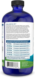 Authentic Nordic Naturals pet cod liver oil showing liquid pour instructions