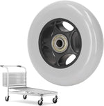 Jerys 4 inch solid rubber wheel displayed alongside standard mobility accessories