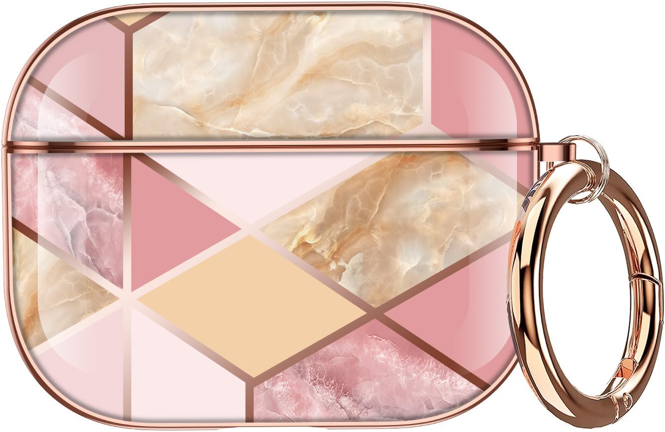 Maxjoy AirPods Pro case front view displaying pink and yellow marble pattern
