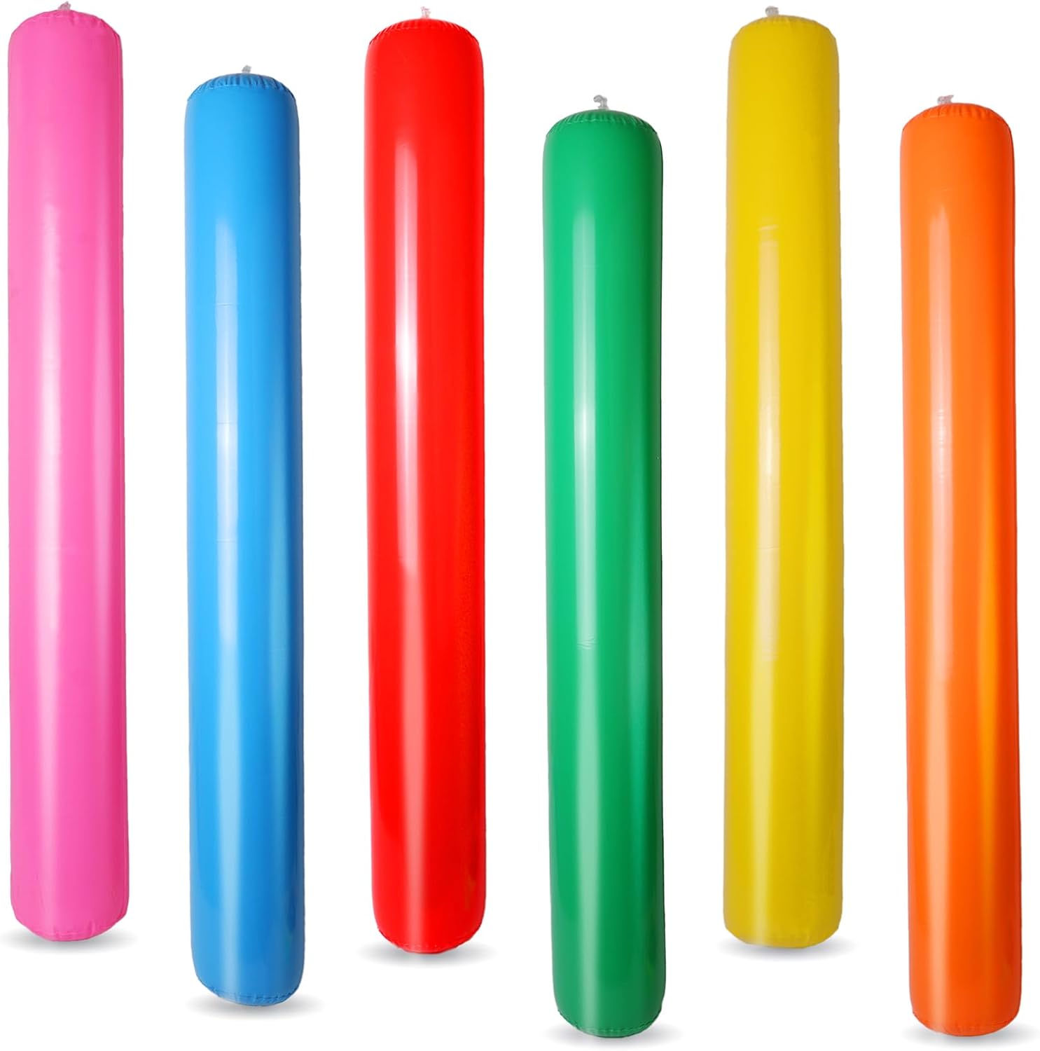 FSAIUIS giant inflatable pool sticks front view pack of six colorful blow up swimming noodles for summer parties.