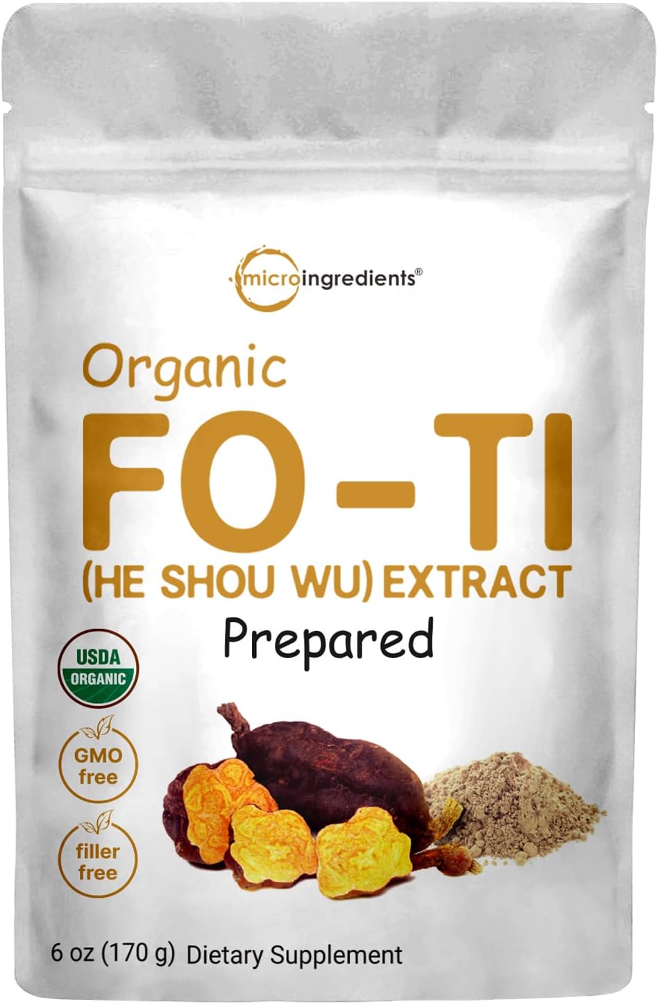 Micro Ingredients organic he shou wu powder front view pouch
