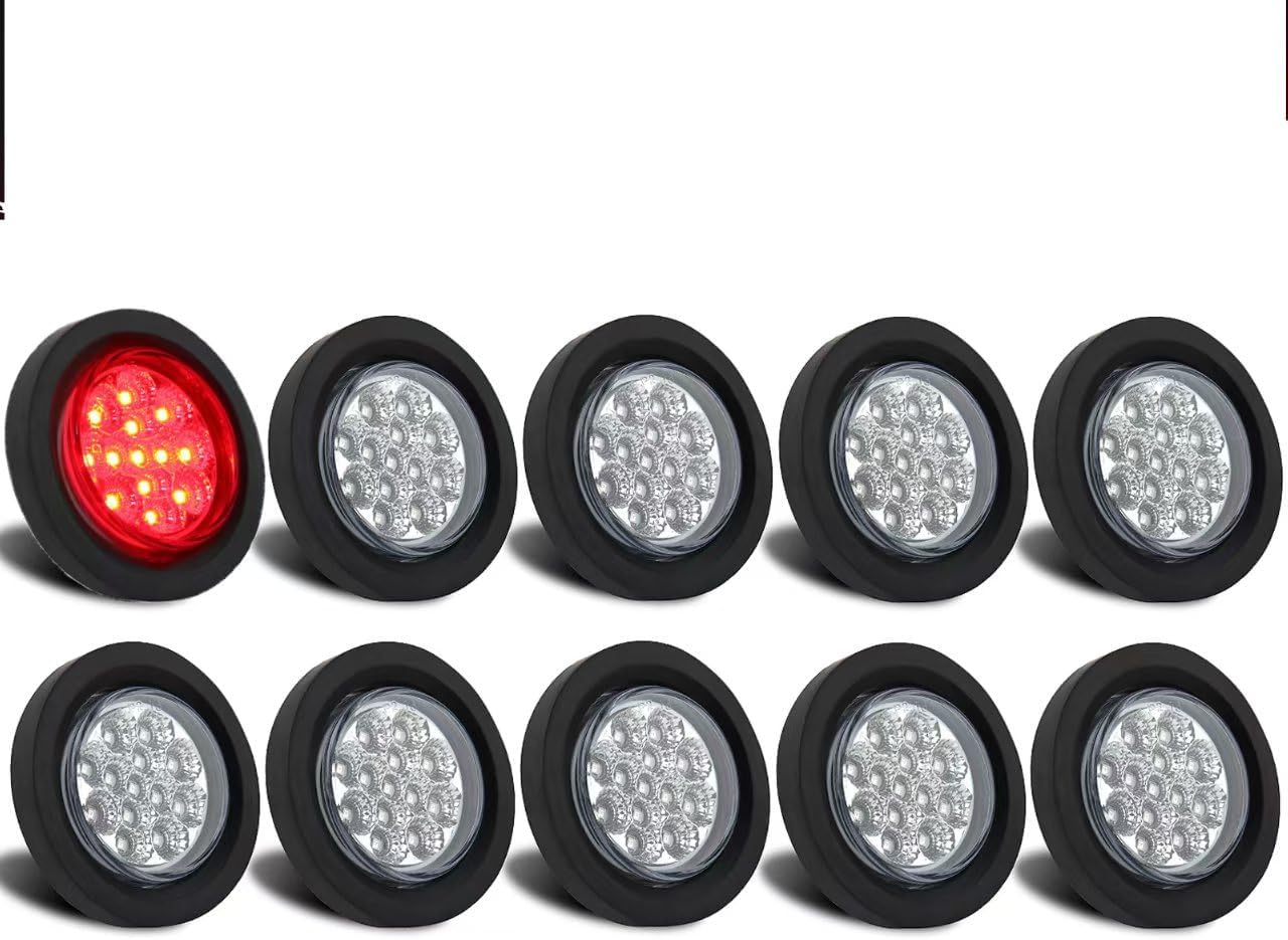 Jamarco round led trailer side marker lights front view clear lens red illumination