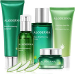 Aloderma brand 6 piece signature aloe brightening skin care set with toner duo and serum