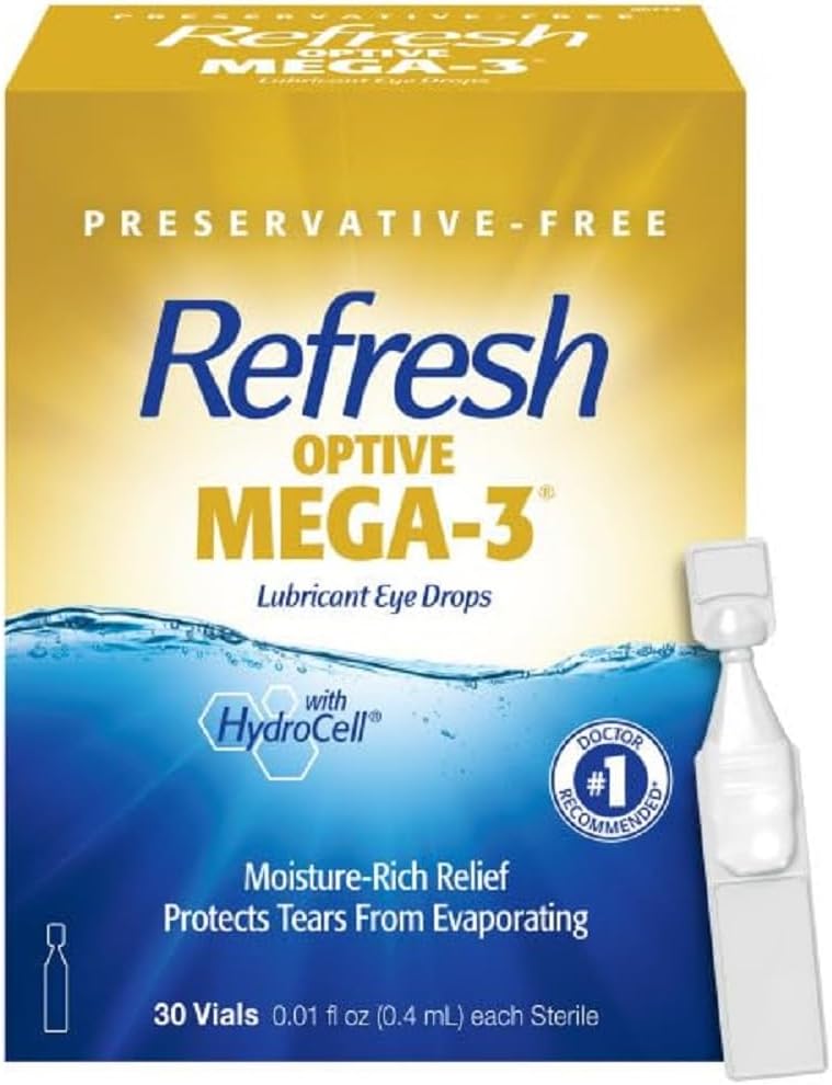 Refresh Optive Mega-3 Lubricant Eye Drops For Dry Eyes, Preservative-Free, 0.01 Fl Oz Single-Use Containers, 30 Count - Image 1