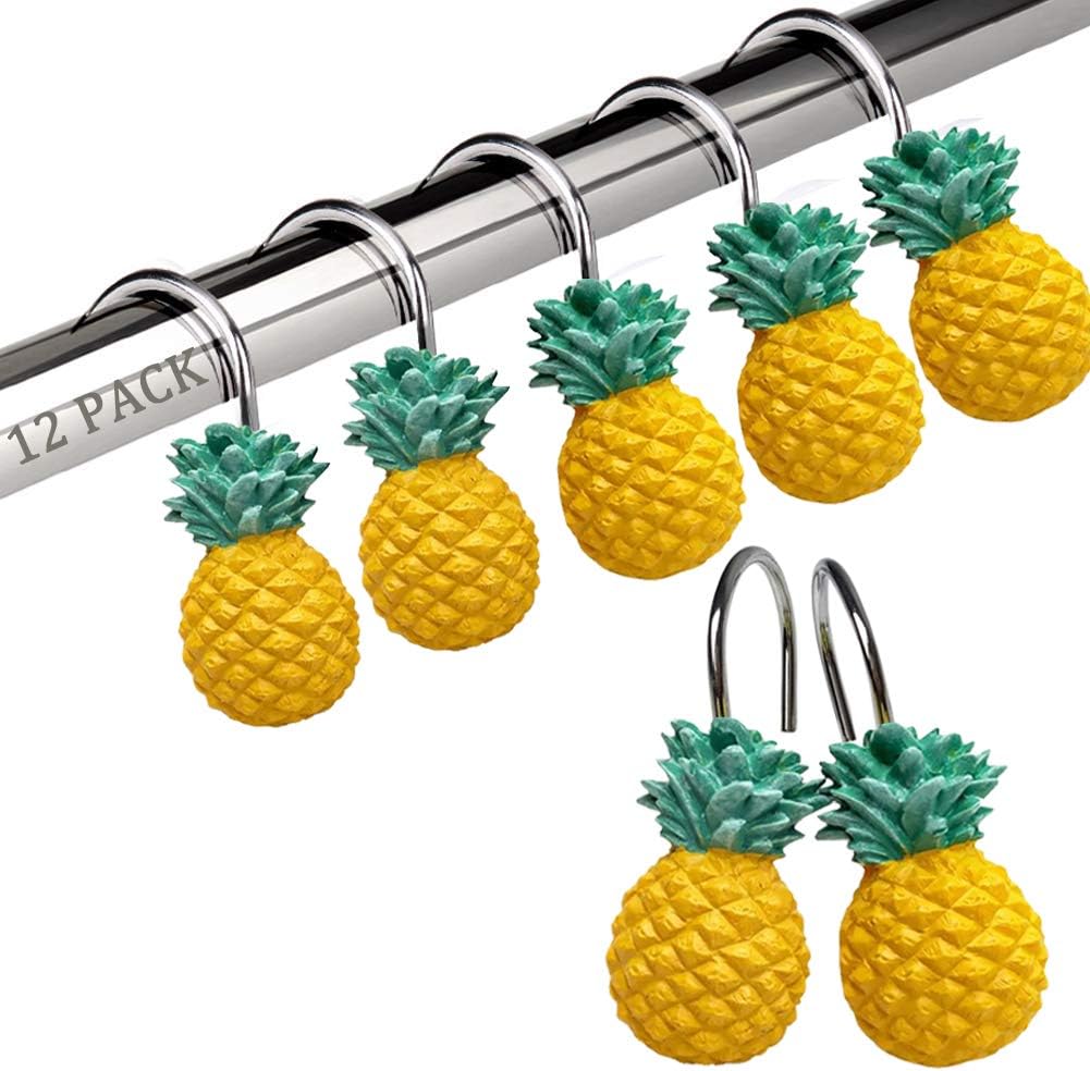 Chictie yellow pineapple shower curtain hooks set of 12 front view