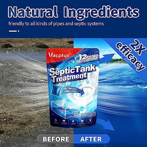 Vacplus enzyme packet being dropped into a clean toilet bowl for monthly treatment.