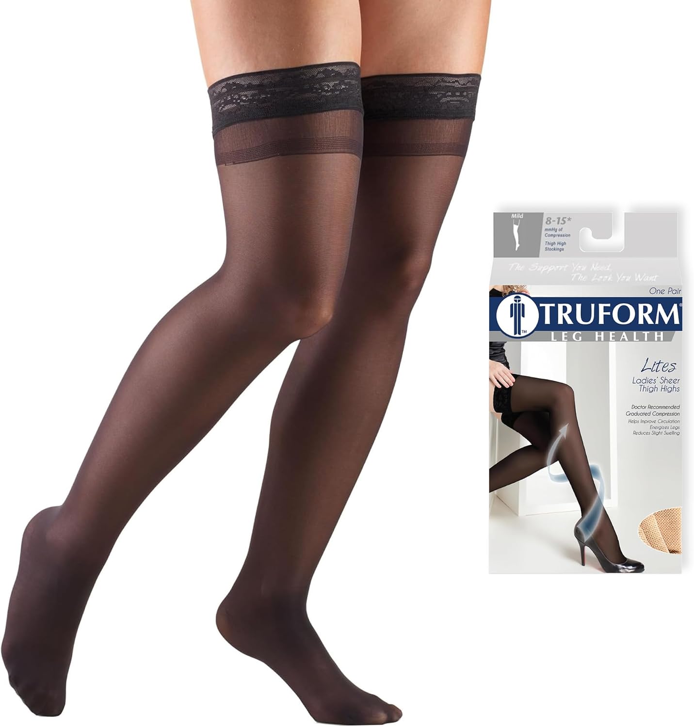 Truform sheer compression stockings front view packaging