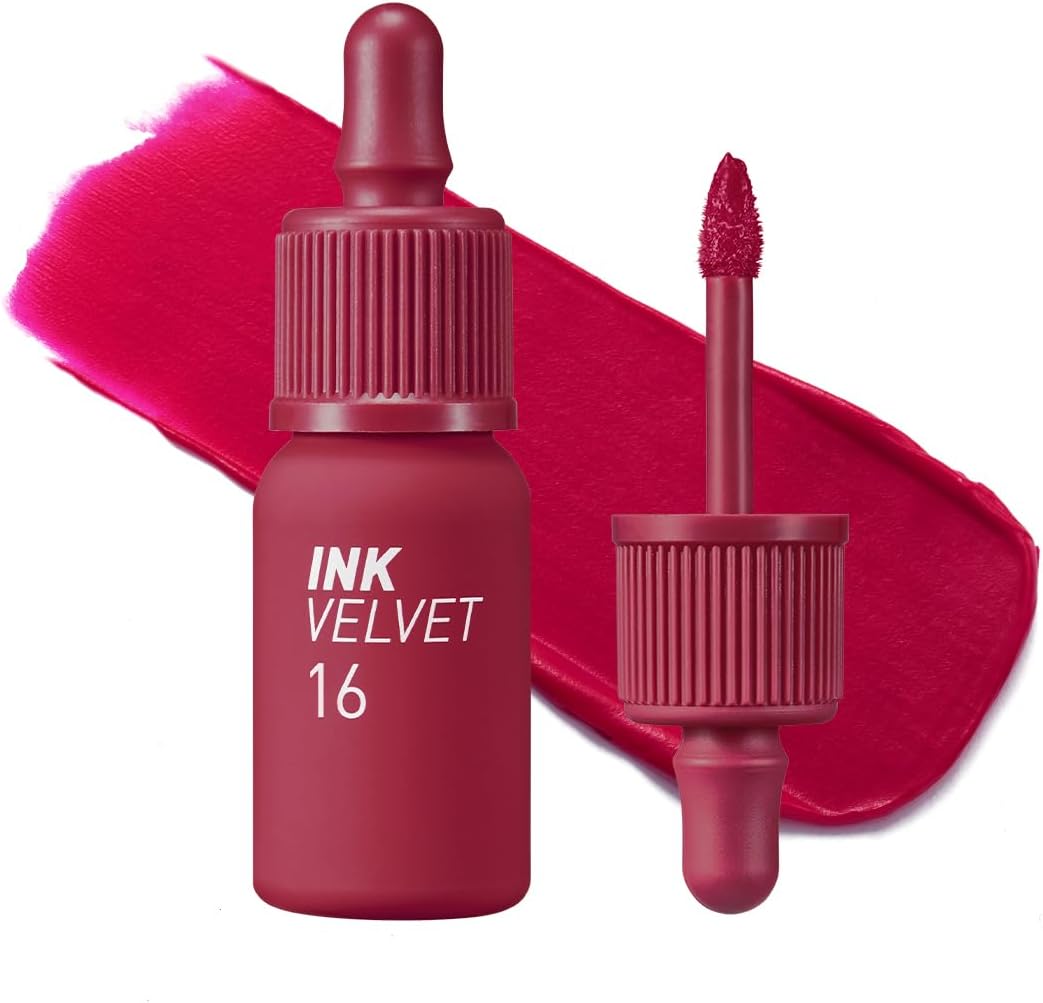 Peripera Ink the Velvet Lip Tint 016 Heart Fuchsia Pink front view bottle with applicator