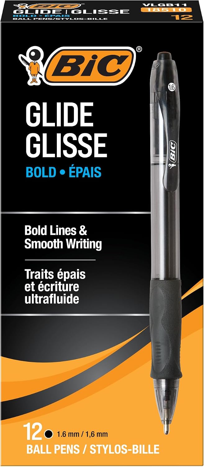 BIC Glide Bold black ballpoint pens front view packaging