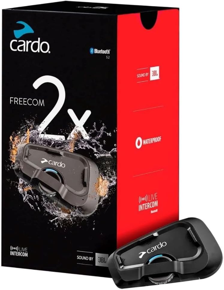 Cardo Systems FREECOM 2X single pack motorcycle helmet communication headset front view showing analog jog dial control.