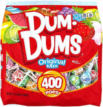 Dum Dums Original Mix 400 Count Bag front view showing assorted lollipop flavors.