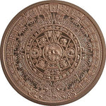 Detailed engraving of Aztec Sunstone on copper collector medallion