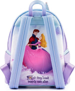 Loungefly Sleeping Beauty purse interior view and zipper compartment details