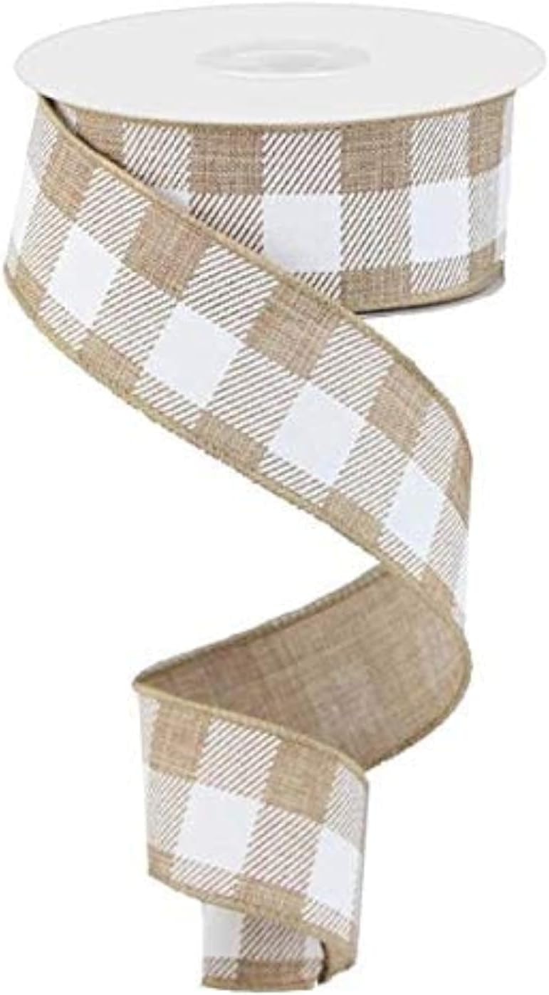 Complete roll of plaid check wired edge ribbon ready for crafting