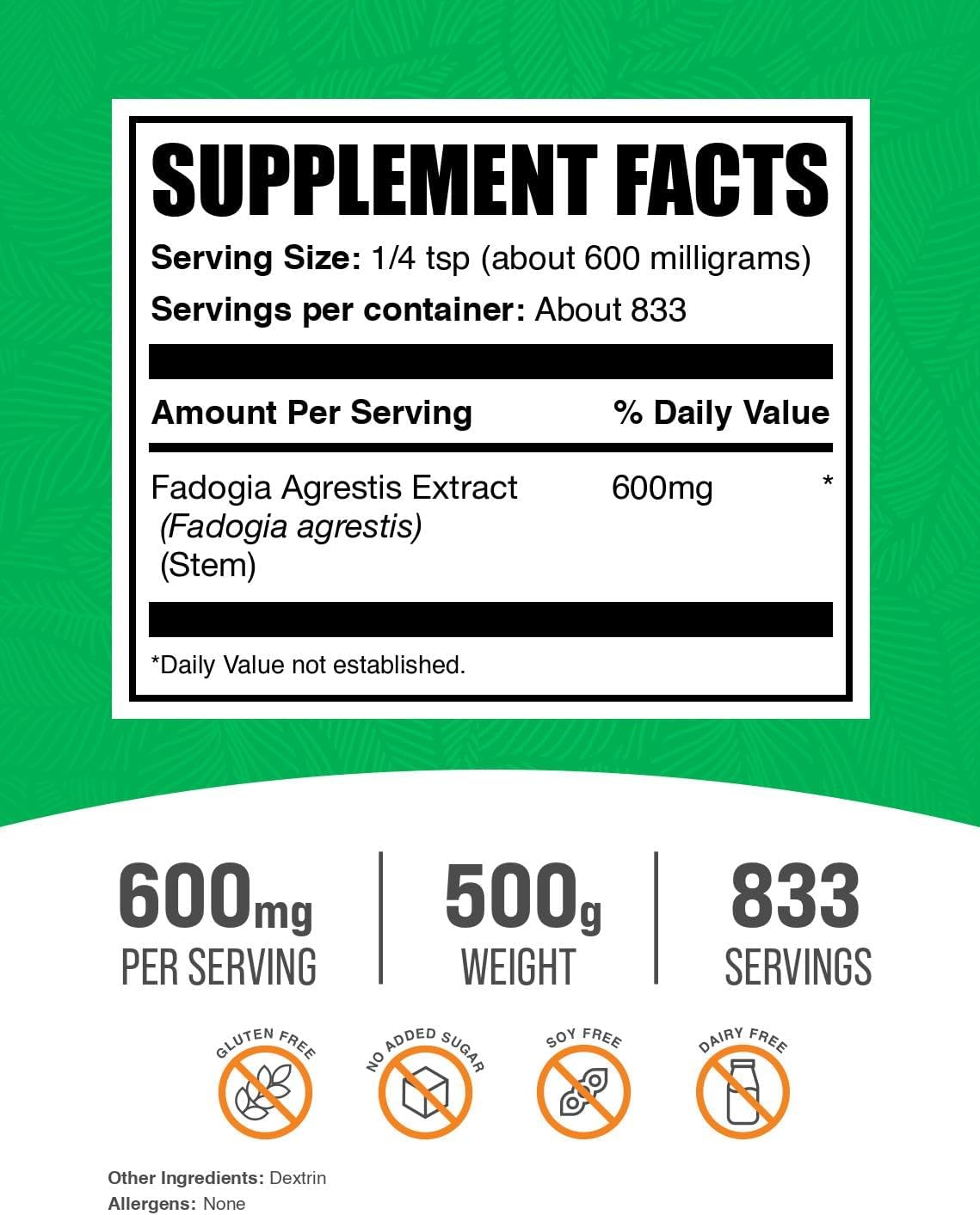 BulkSupplements Fadogia Agrestis powder label details