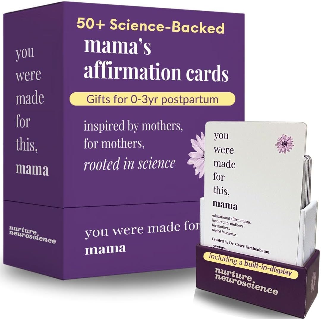 Nurture Neuroscience New Mom Affirmation Cards front view on display stand for postpartum self care