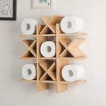 Weysat Tic Tac Toe Toilet Paper Holder Stand Bathroom Wall Decor Rustic Wooden Hanging Storage Freestanding Wall Mounted Shelves Decor for Toilet Tissue Farmhouse - Image 9