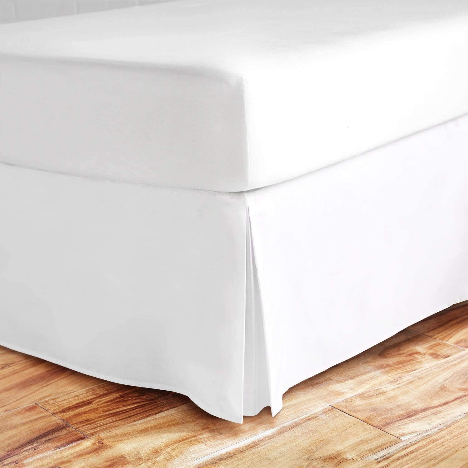 Valencia Beddings white split corner king bed skirt front view