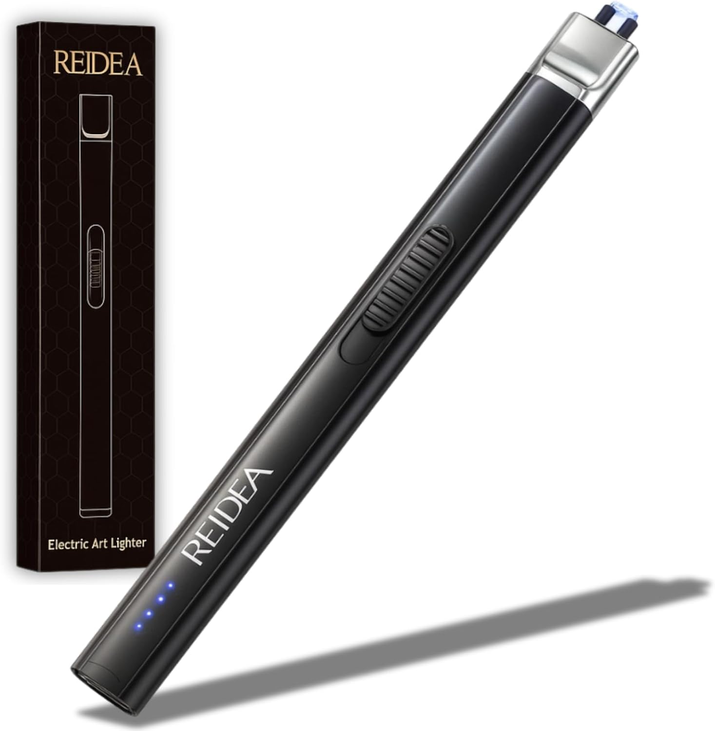 REIDEA R1 Flat Electric Candle Lighter in Obsidian Black showing premium front view design.