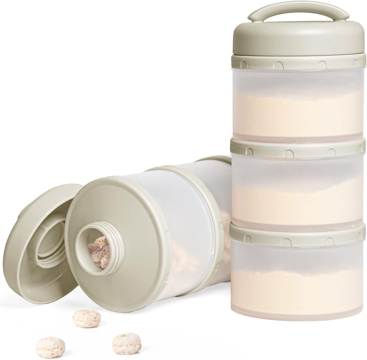 Termichy Stackable Formula Dispenser front view of warm grey two pack portable milk powder container
