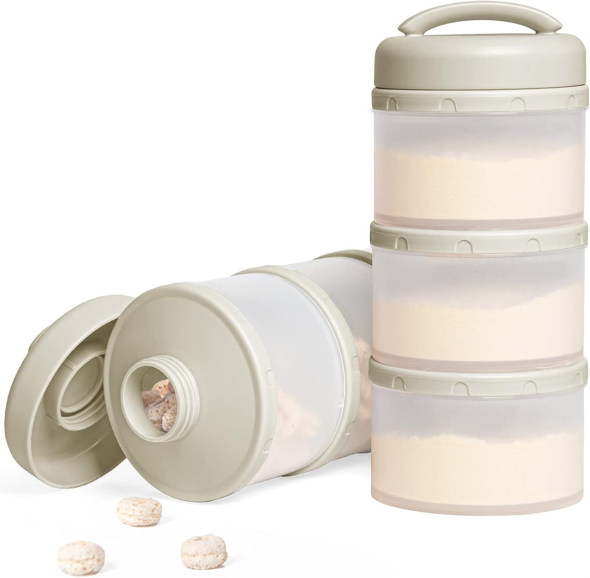 Termichy Stackable Formula Dispenser front view of warm grey two pack portable milk powder container