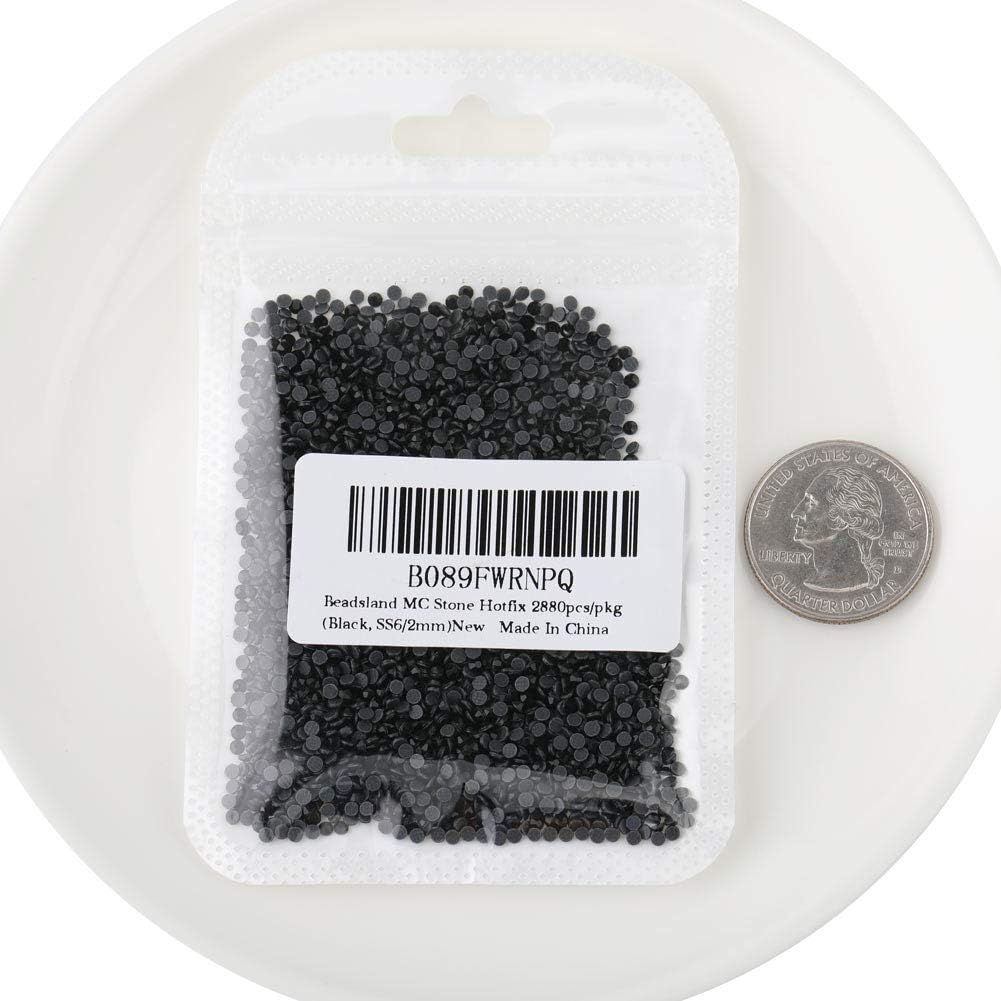 Close up view of 2mm black machine cut rhinestones
