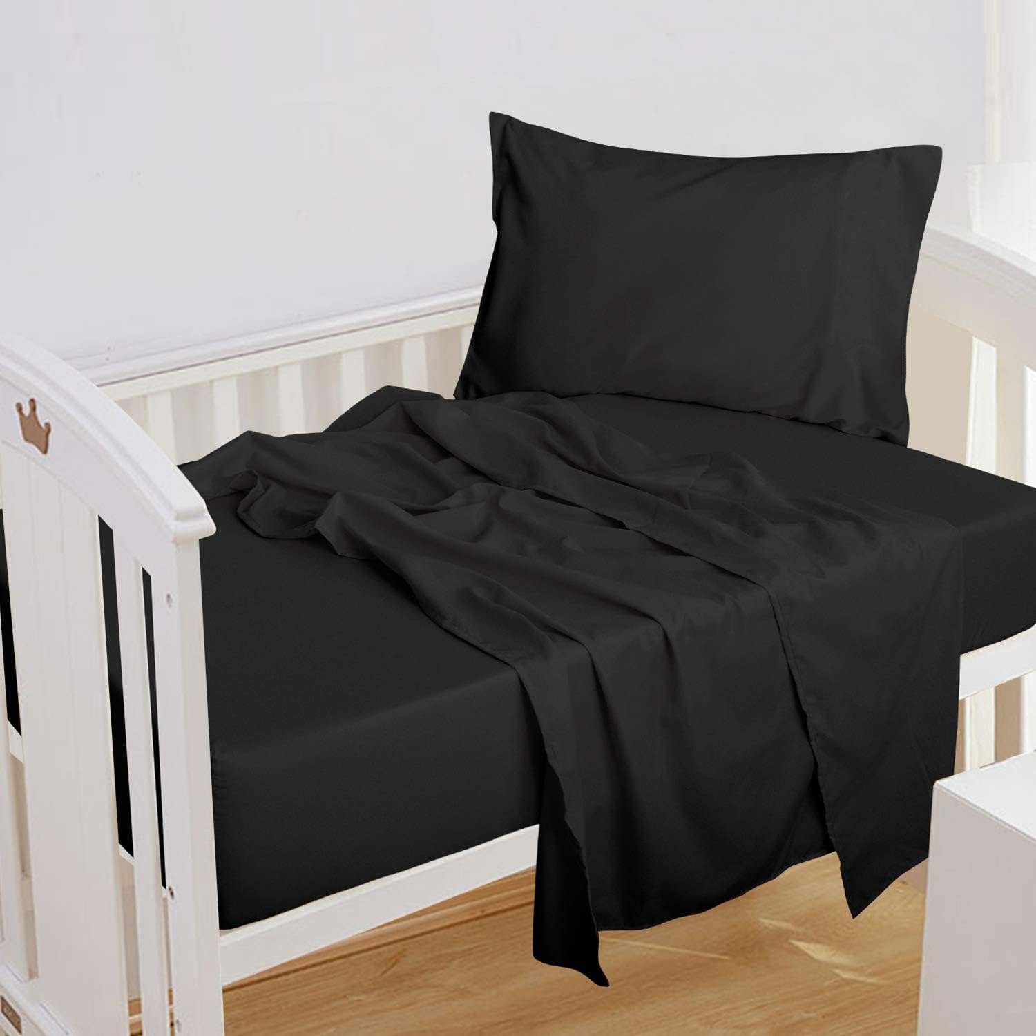 Everyday Kids 3 piece microfiber toddler sheet set in black