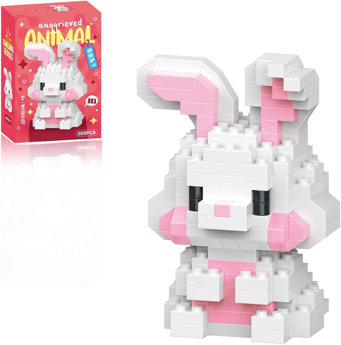 JQARCH Easter Rabbit micro building blocks box front view showing completed mini brick figurine