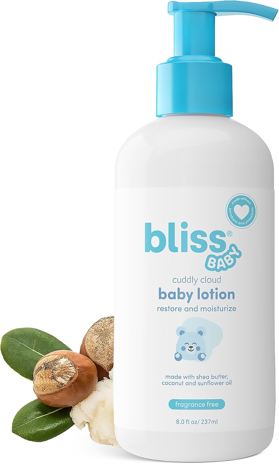 Bliss Baby Lotion front view bottle with convenient pump dispenser for sensitive skin care.