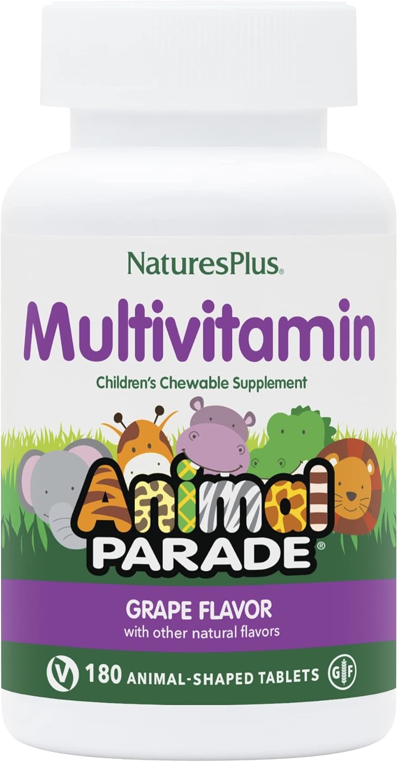 NaturesPlus Animal Parade Children's Chewable Multivitamin - Grape Flavor - 180 Animal-Shaped Tablets - Promotes Health & Well-Being - Vegetarian, Gluten Free - 90 Servings - Image 1