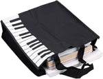 Music teacher tote bag shown filled with books and sheet music