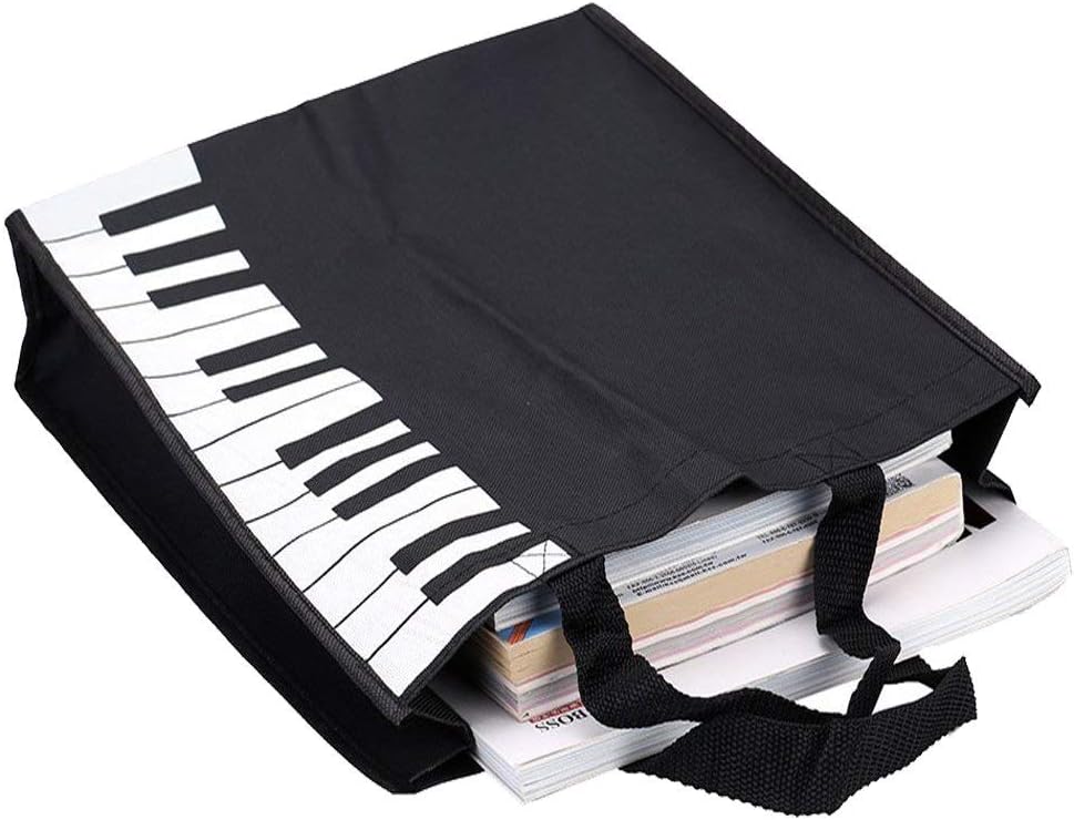 Music teacher tote bag shown filled with books and sheet music