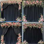 Outpain black photography background screen utilized at a wedding reception setup