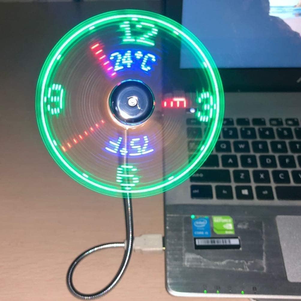 BREIS USB Clock Fan silver front view showing LED time display