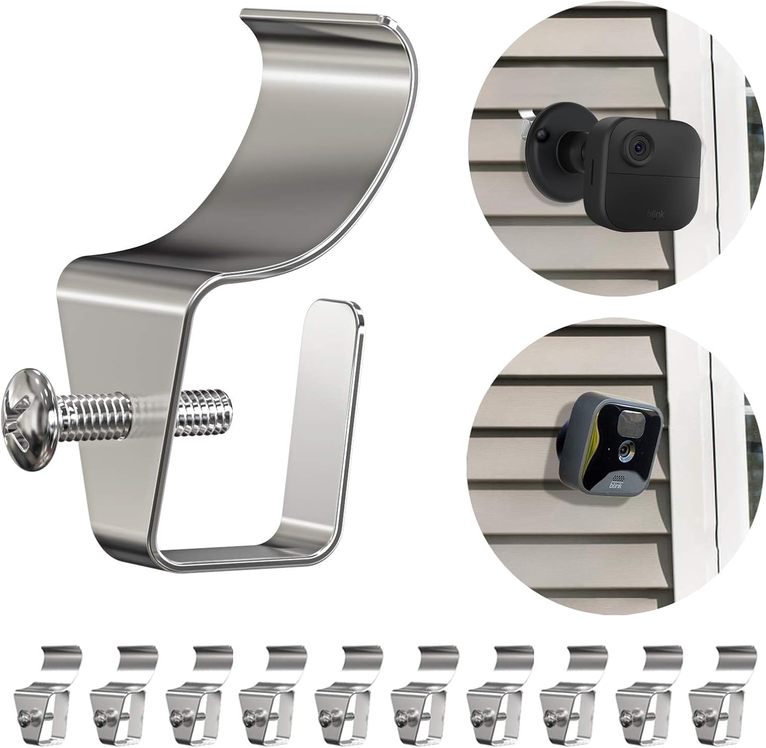 Hibezos vinyl siding clip hooks twelve pack front view showing premium stainless steel finish