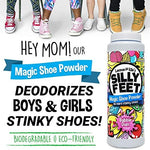 Talc-free cornstarch foot powder bottle showing USA quality standards.