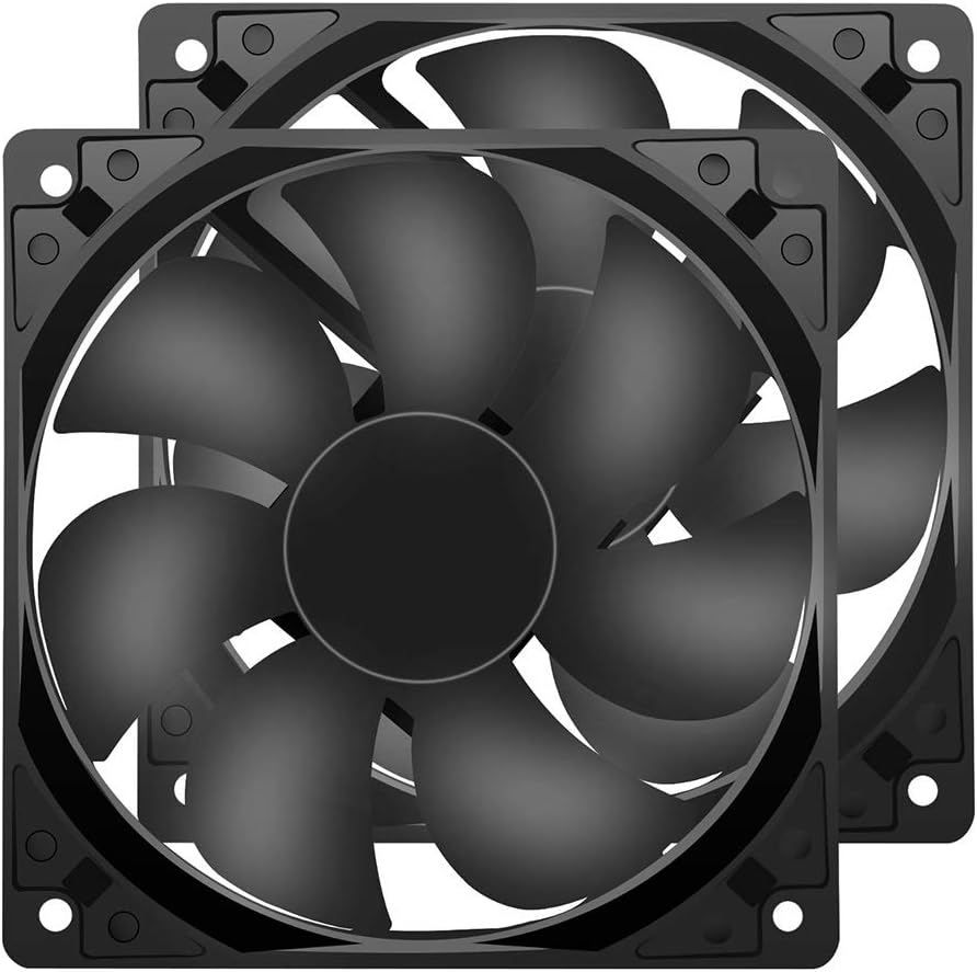 PANO-MOUNTS 12V DC 120mm computer case cooling fan 2-pack front view showcasing the 7-blade brushless design