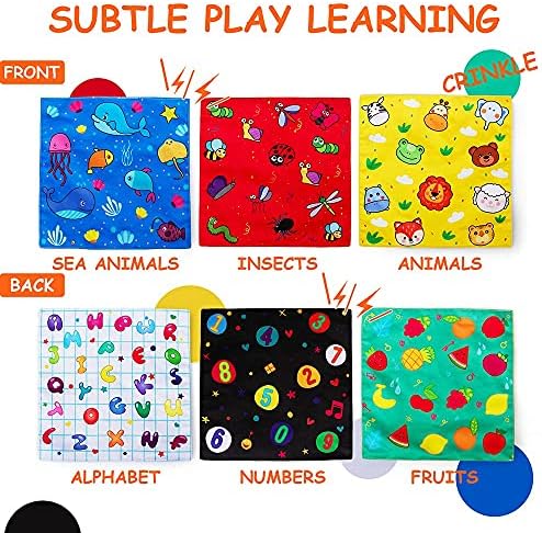 Teytoy Montessori sensory toy tissue box laid out with three crinkle papers and twelve colorful dance scarves