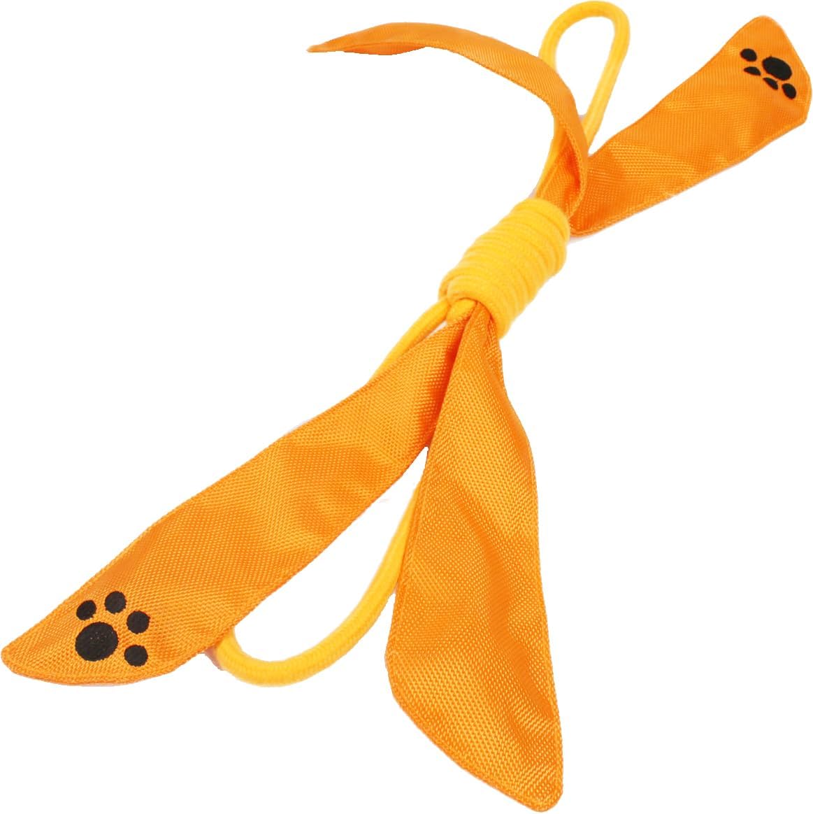 Pet Life Extreme Bow dog toy front view showing orange sporty rope design