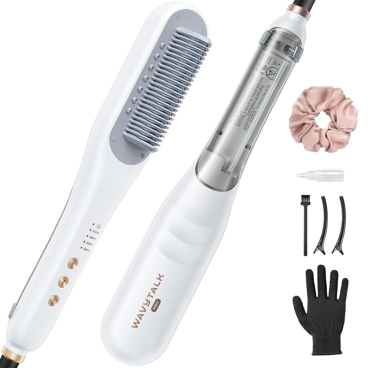Wavytalk Pro Steam Hair Straightener Brush Steamline Pro 3-In-1 Straightening Brush For Coily Hair Fast Salon Results With Less Damage Anti-Frizz And Hair Nourishment (White)