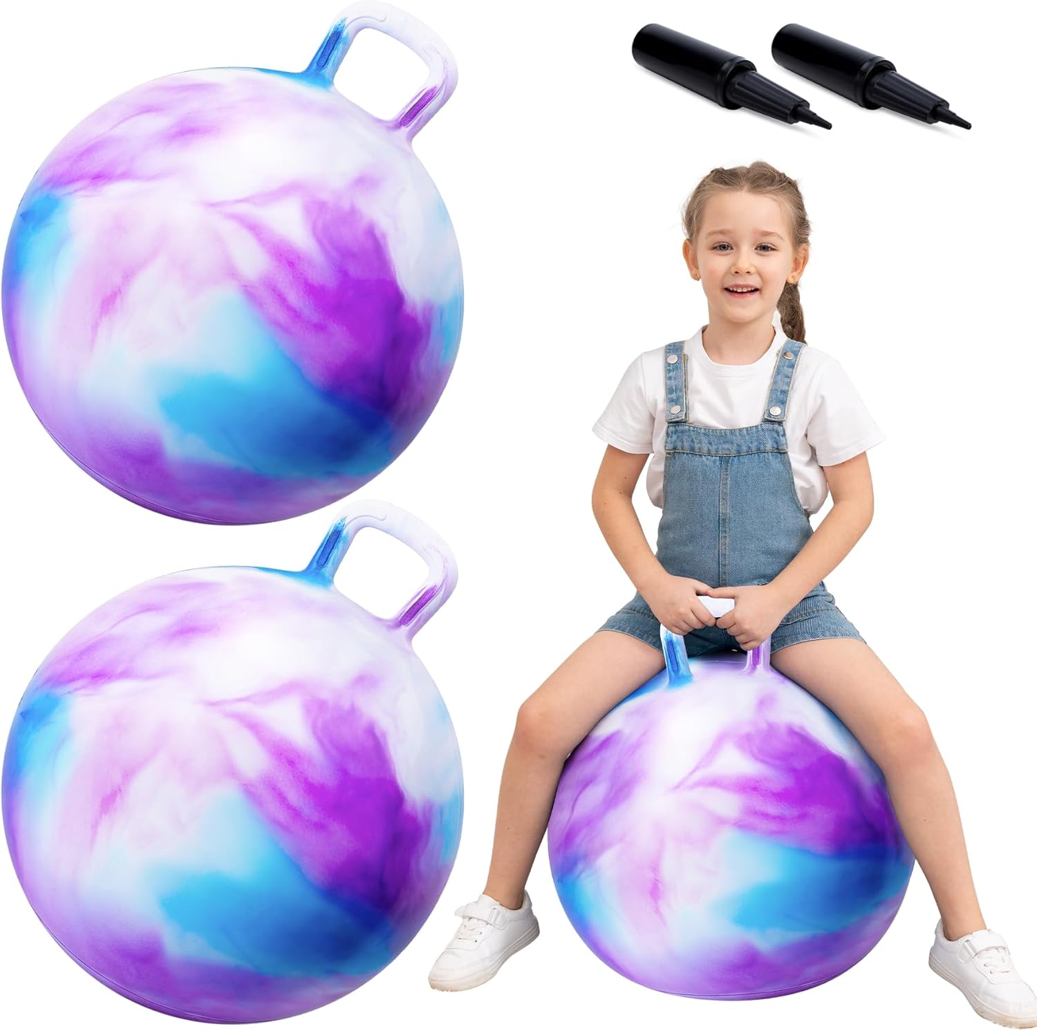 ZOOJOY Hopper Ball two pack front view featuring blue and pink clouds design