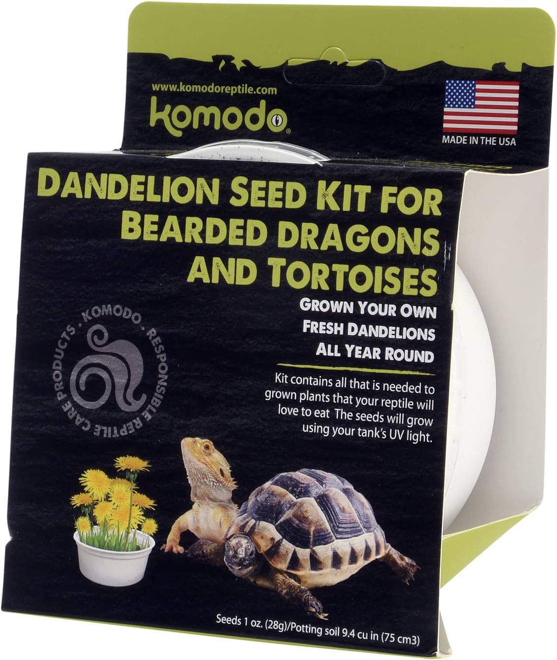 Komodo reptile dandelion kit packaging and contents for bearded dragons