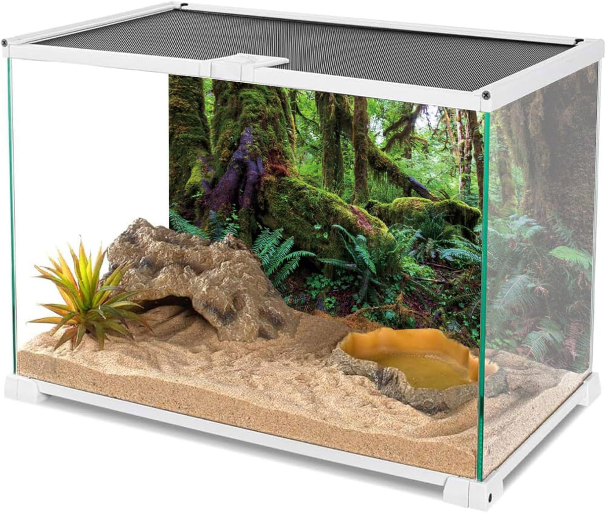 Durable polyester fabric reptile enclosure background attached to a forty gallon breeder tank.