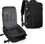 WONHOX Large Travel Backpack front view in classic black waterproof polyester material.