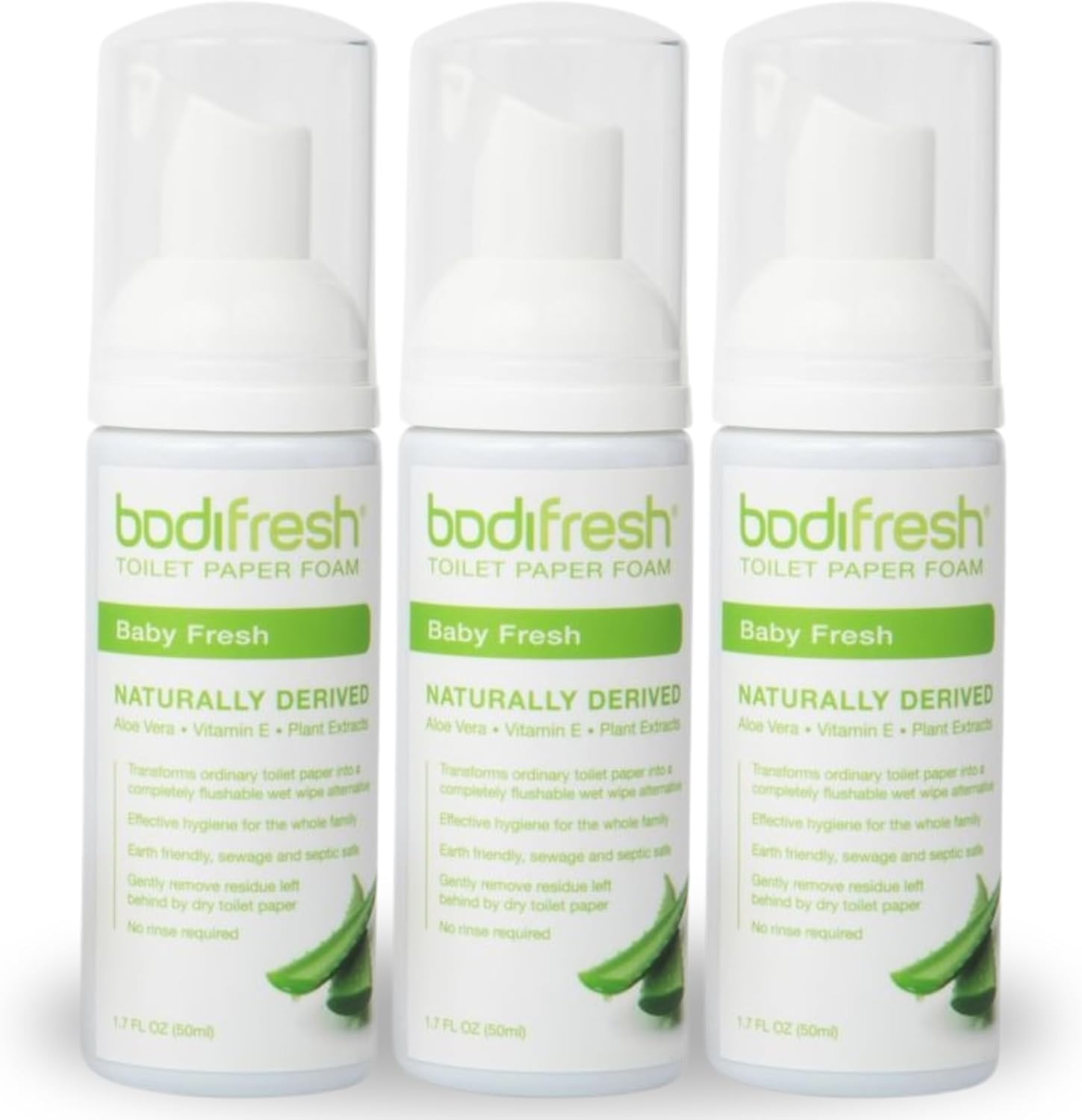 Bodifresh Toilet Paper Foam Pack of 3 front view eco friendly wipe alternative.