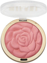 Milani powder blush packaging demonstrating the buildable pink color pigmentation.