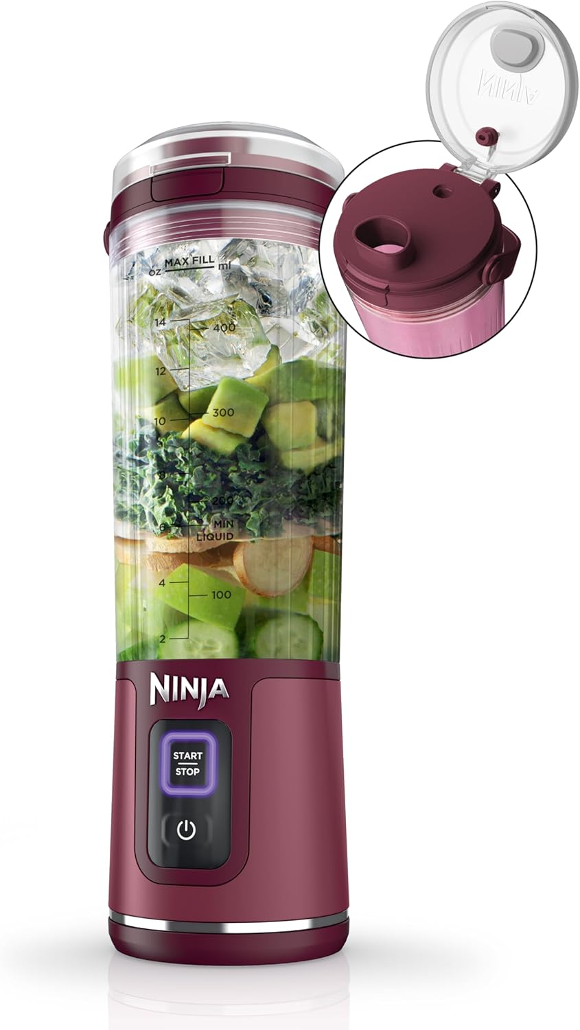 Ninja portable blender front view cranberry red